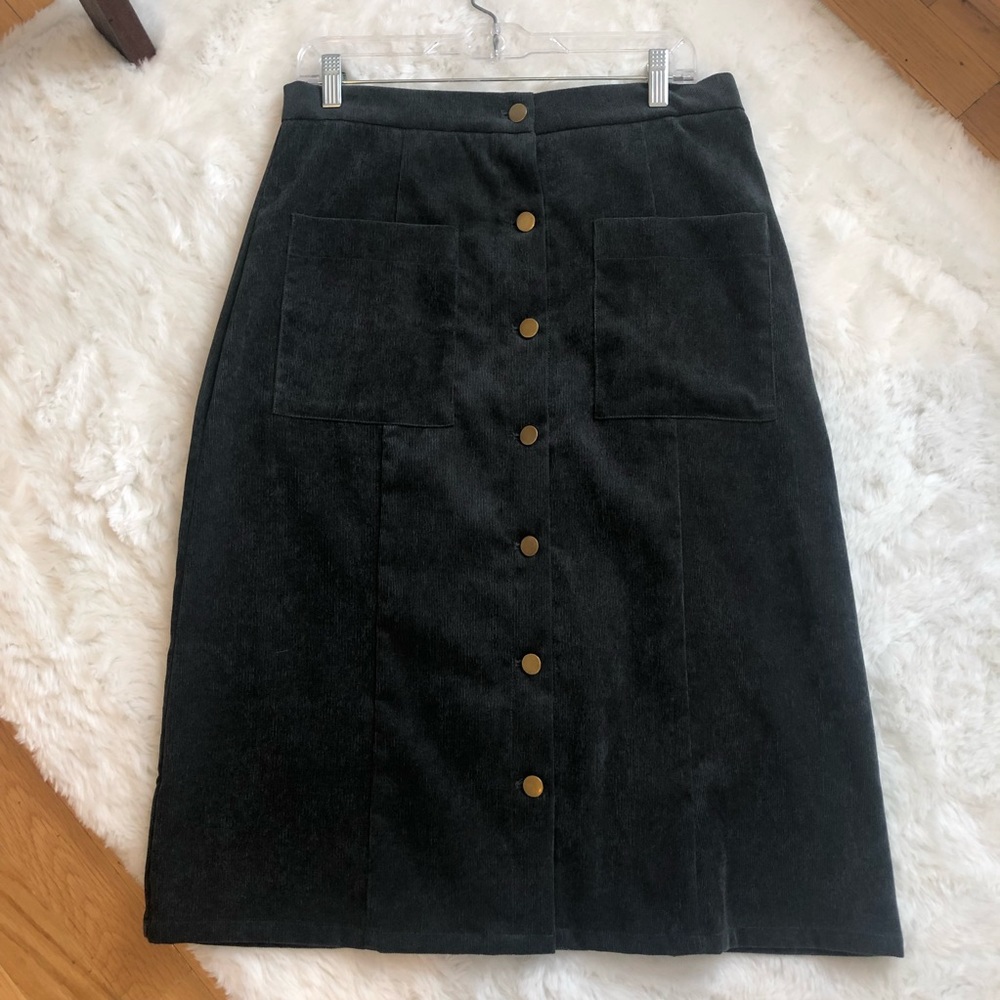 Polagram Dark Green Button Up Midi-Skirt
